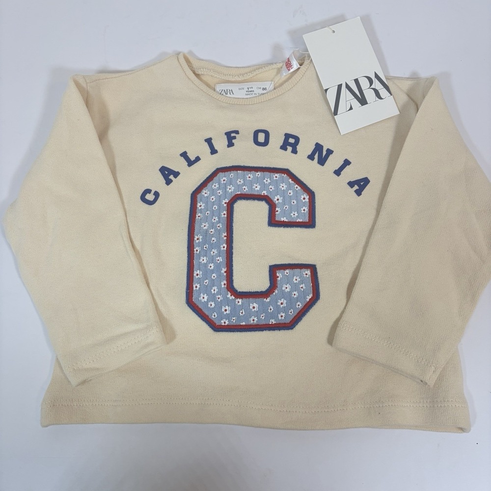New- ZARA Girls 18M Cream Floral Embroidered Patchwork Long Sleeve California